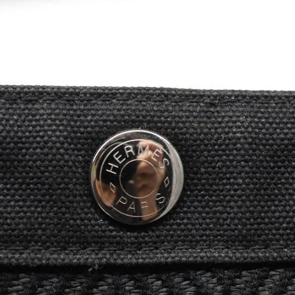 HERMES Mini Cabas Pouch Canvas Black Auth bs19636