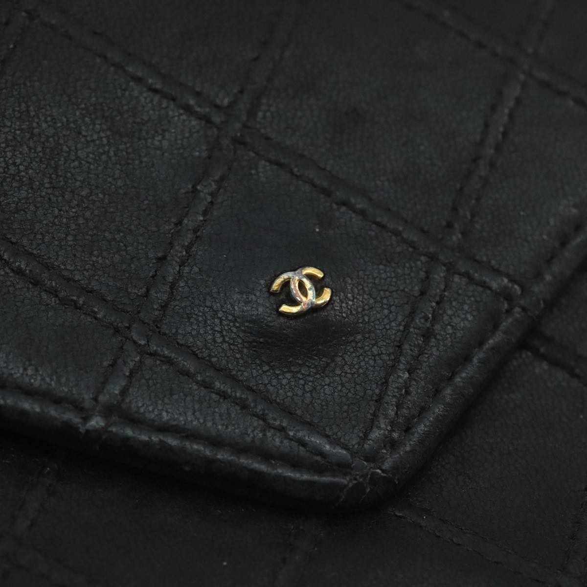 CHANEL Bicolore Pouch Lamb Skin Black CC Auth bs19647