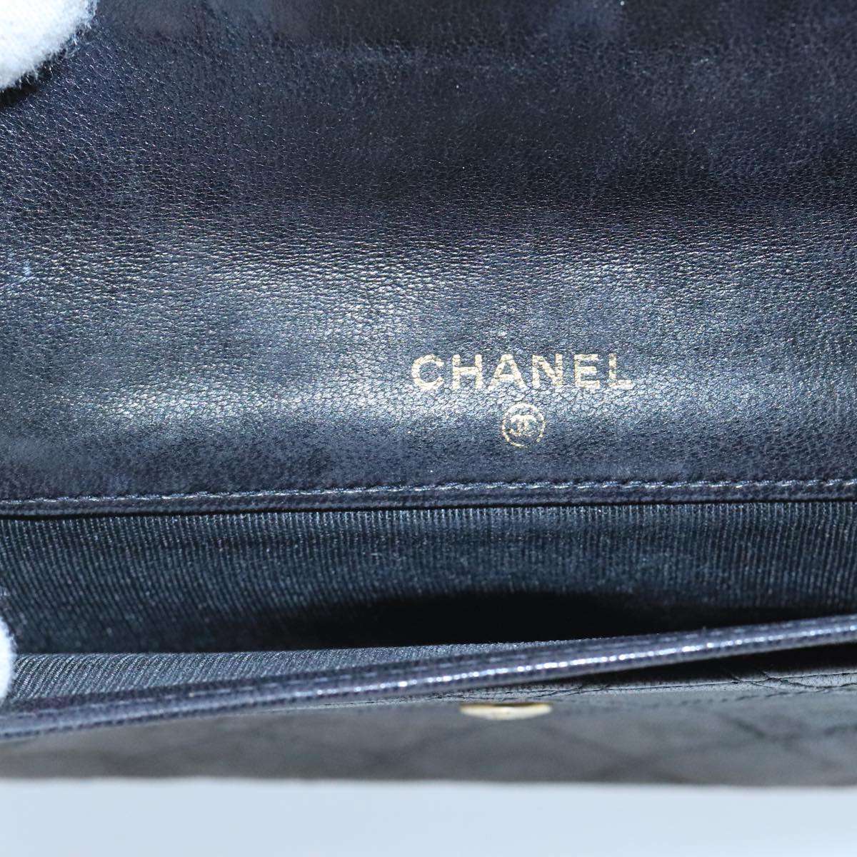 CHANEL Bicolore Pouch Lamb Skin Black CC Auth bs19647