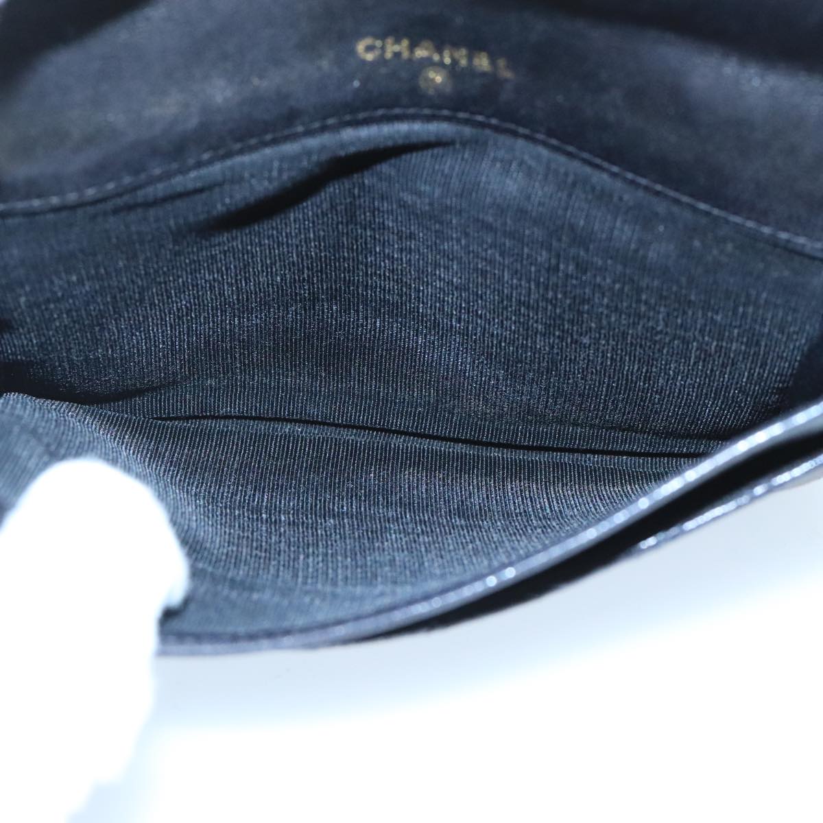 CHANEL Bicolore Pouch Lamb Skin Black CC Auth bs19647