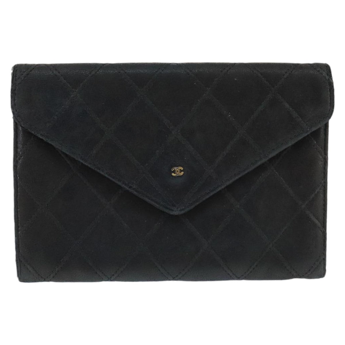 CHANEL Bicolore Pouch Lamb Skin Black CC Auth bs19647