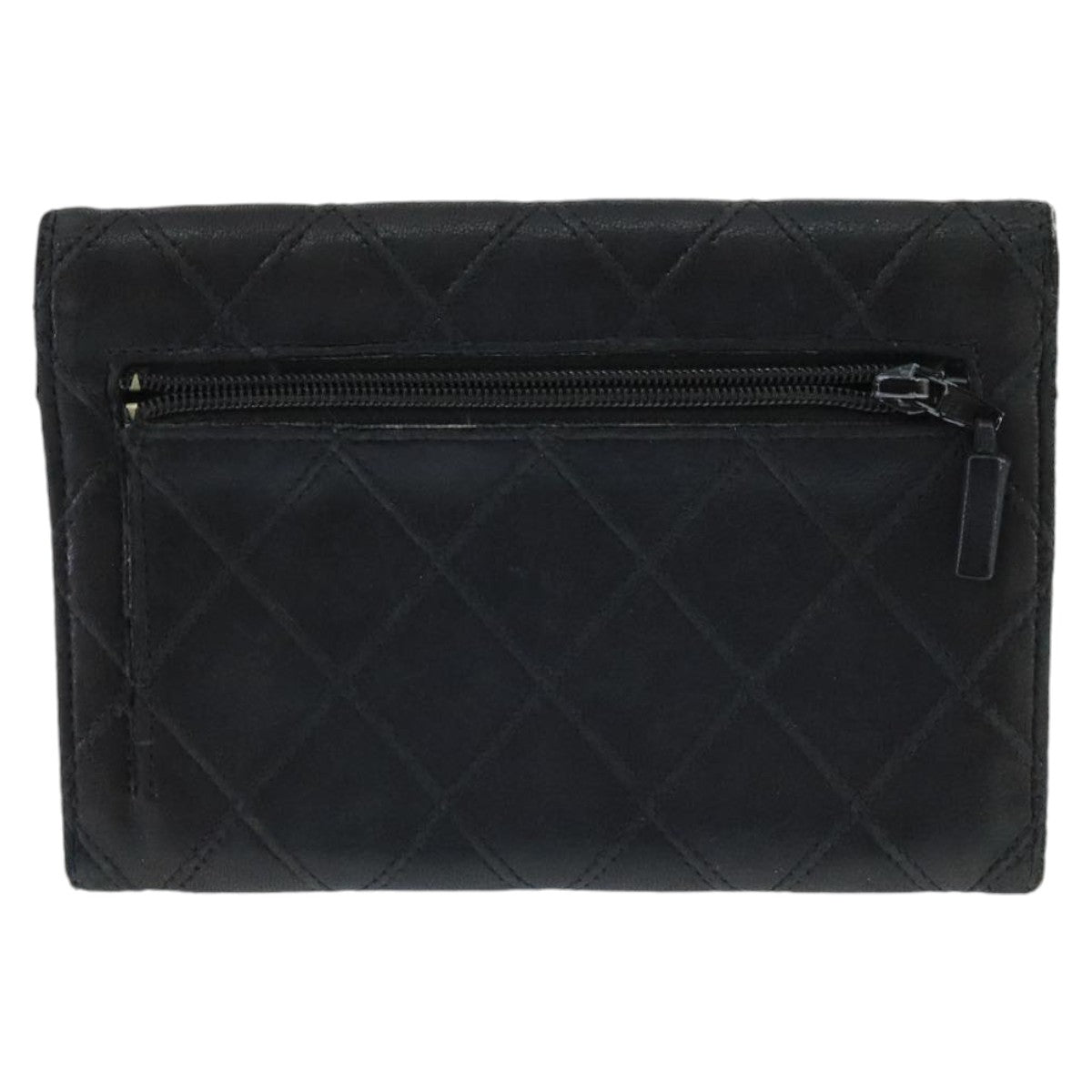 CHANEL Bicolore Pouch Lamb Skin Black CC Auth bs19647 - 0