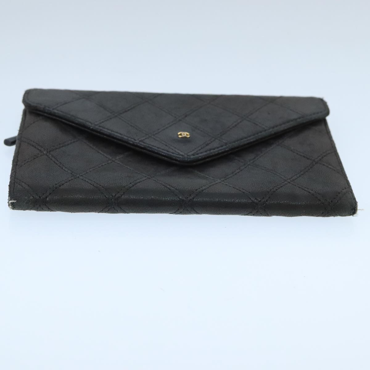 CHANEL Bicolore Pouch Lamb Skin Black CC Auth bs19647