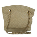 CHANEL Matelasse Chain Shoulder Bag Lamb Skin Beige Gold CC Auth bs19648-1