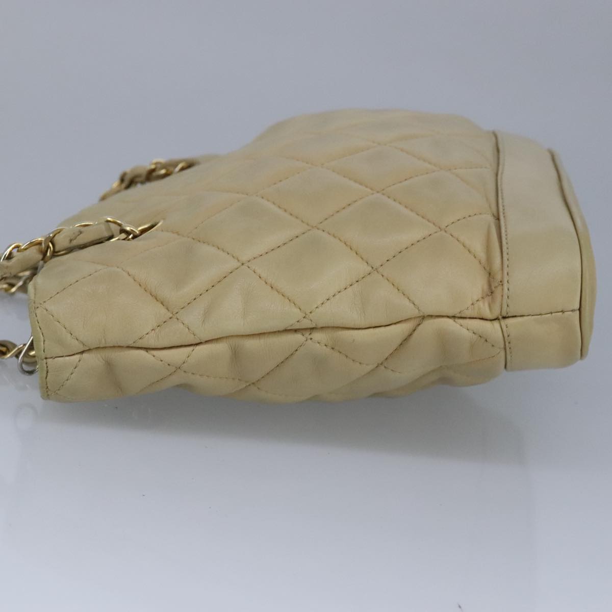 CHANEL Matelasse Chain Shoulder Bag Lamb Skin Beige Gold CC Auth bs19648