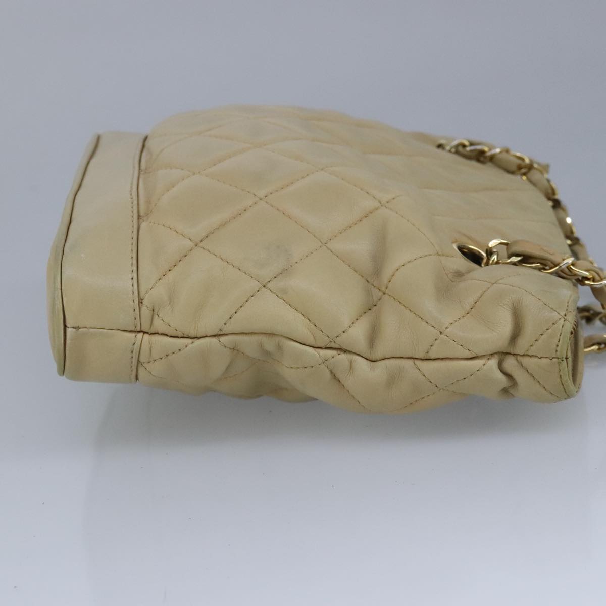 CHANEL Matelasse Chain Shoulder Bag Lamb Skin Beige Gold CC Auth bs19648