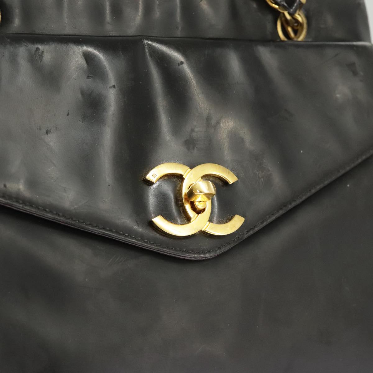 CHANEL Chain Shoulder Bag Patent leather Black Gold CC Auth bs19650