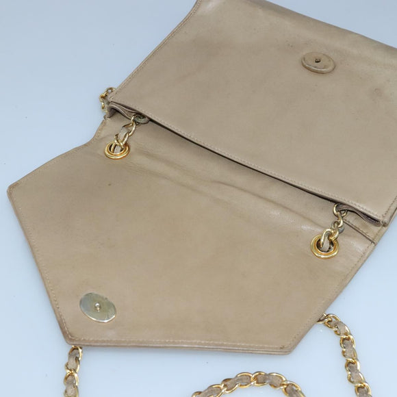 CHANEL Chain Shoulder Bag Lamb Skin Beige Gold CC Auth bs19652