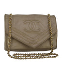 CHANEL Chain Shoulder Bag Lamb Skin Beige Gold CC Auth bs19652-1