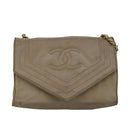 CHANEL Chain Shoulder Bag Lamb Skin Beige Gold CC Auth bs19652-13
