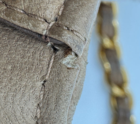 CHANEL Chain Shoulder Bag Lamb Skin Beige Gold CC Auth bs19652