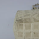 CHANEL Chain Flower Stitch Shoulder Bag Lamb Skin Beige Silver CC Auth bs19654-9