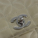 CHANEL Chain Flower Stitch Shoulder Bag Lamb Skin Beige Silver CC Auth bs19654-17