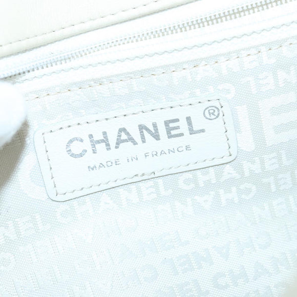 CHANEL Chain Flower Stitch Shoulder Bag Lamb Skin Beige Silver CC Auth bs19654