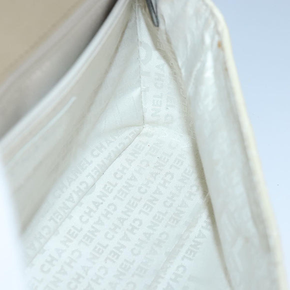 CHANEL Chain Flower Stitch Shoulder Bag Lamb Skin Beige Silver CC Auth bs19654