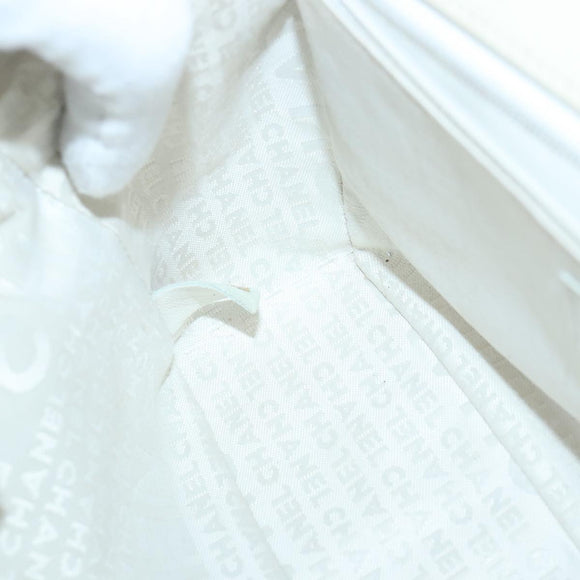 CHANEL Chain Flower Stitch Shoulder Bag Lamb Skin Beige Silver CC Auth bs19654