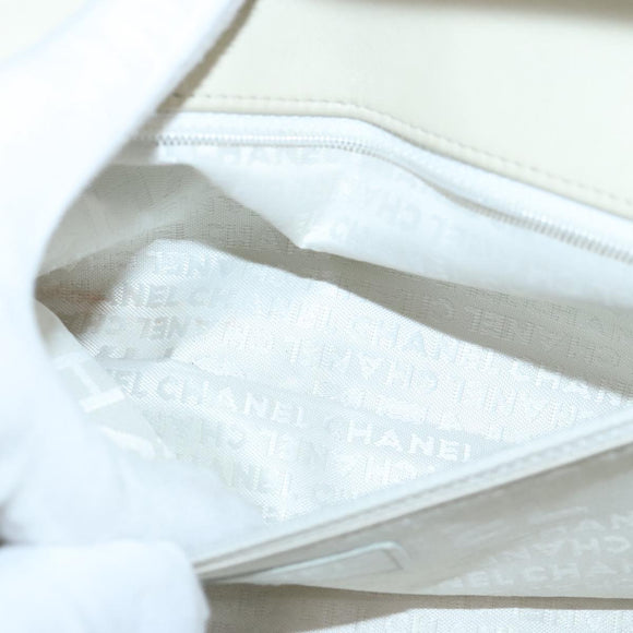 CHANEL Chain Flower Stitch Shoulder Bag Lamb Skin Beige Silver CC Auth bs19654