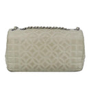 CHANEL Chain Flower Stitch Shoulder Bag Lamb Skin Beige Silver CC Auth bs19654-2