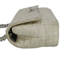 CHANEL Chain Flower Stitch Shoulder Bag Lamb Skin Beige Silver CC Auth bs19654-3