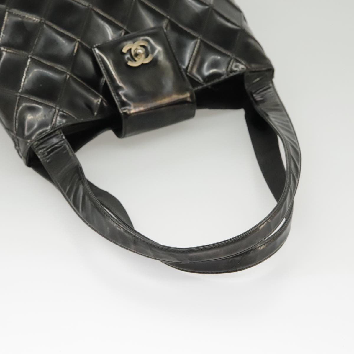 CHANEL Bicolore Shoulder Bag Patent Leather Black CC Auth bs19656