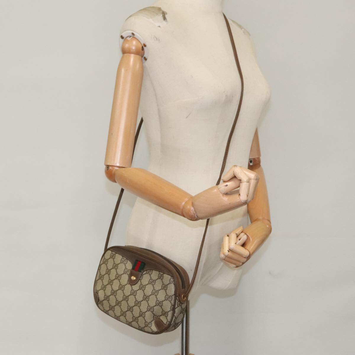 GUCCI GG Supreme Web Sherry Line Shoulder Bag PVC Beige 89 02 066 Auth bs19662