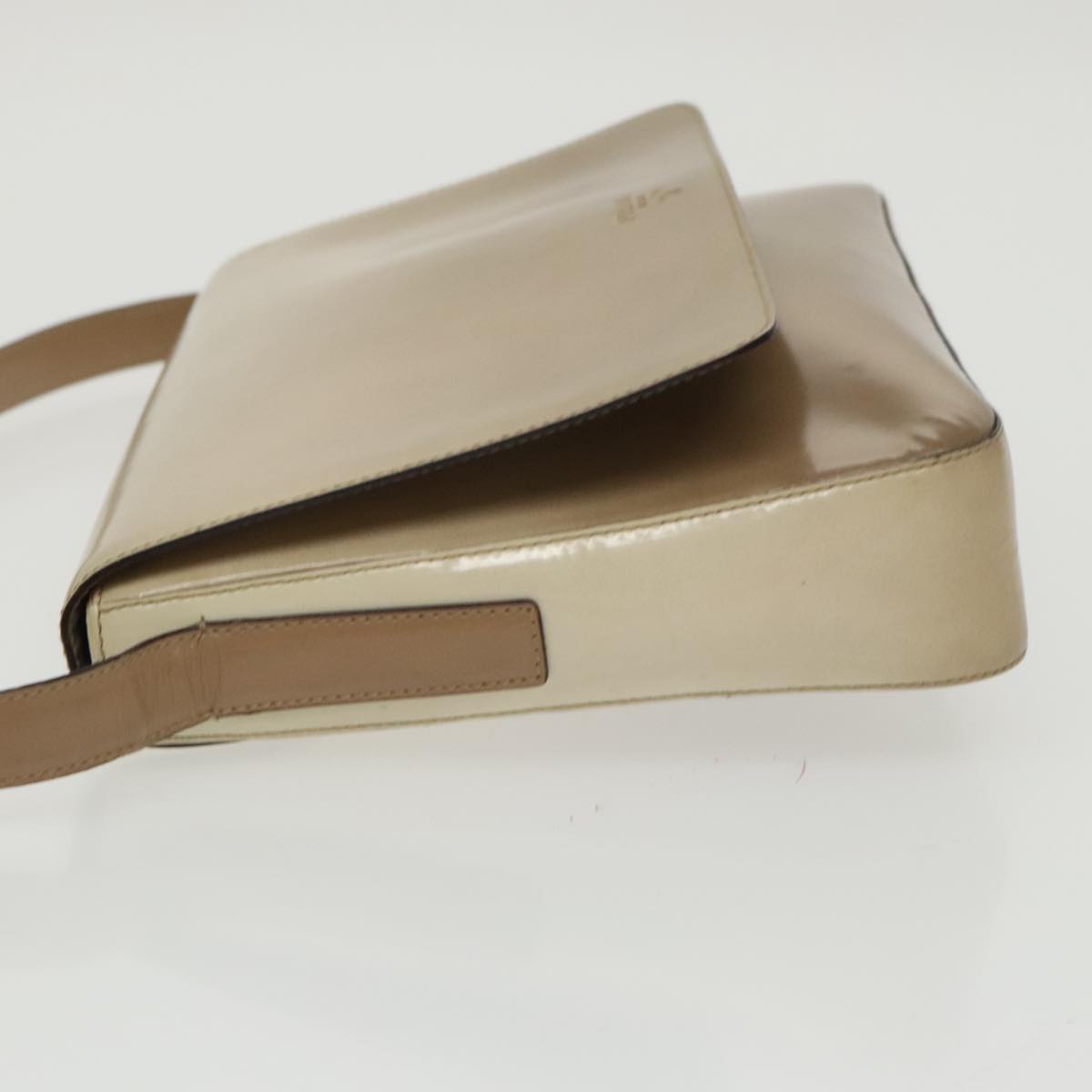 PRADA Shoulder Bag Patent leather Beige Silver Auth bs19663