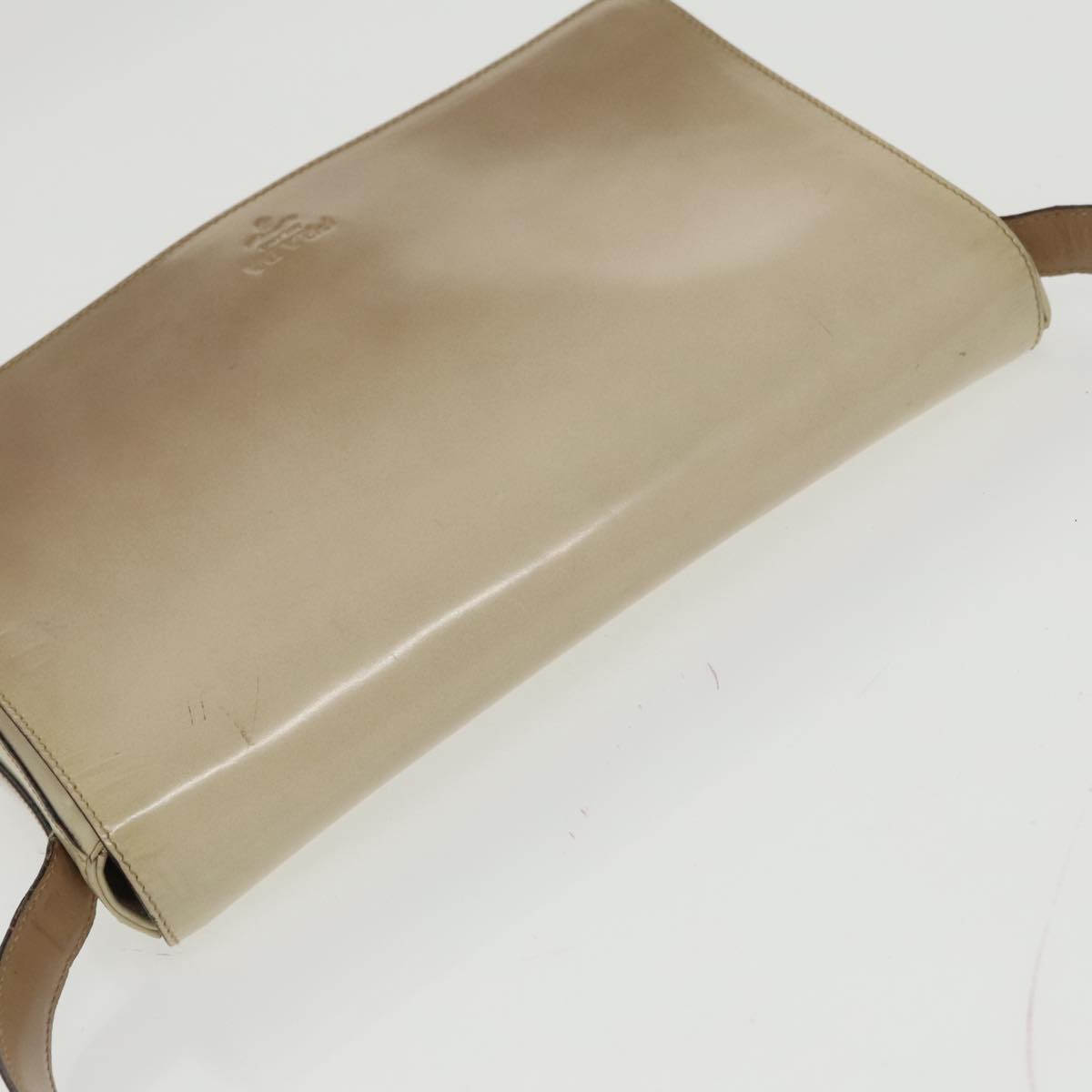 PRADA Shoulder Bag Patent leather Beige Silver Auth bs19663