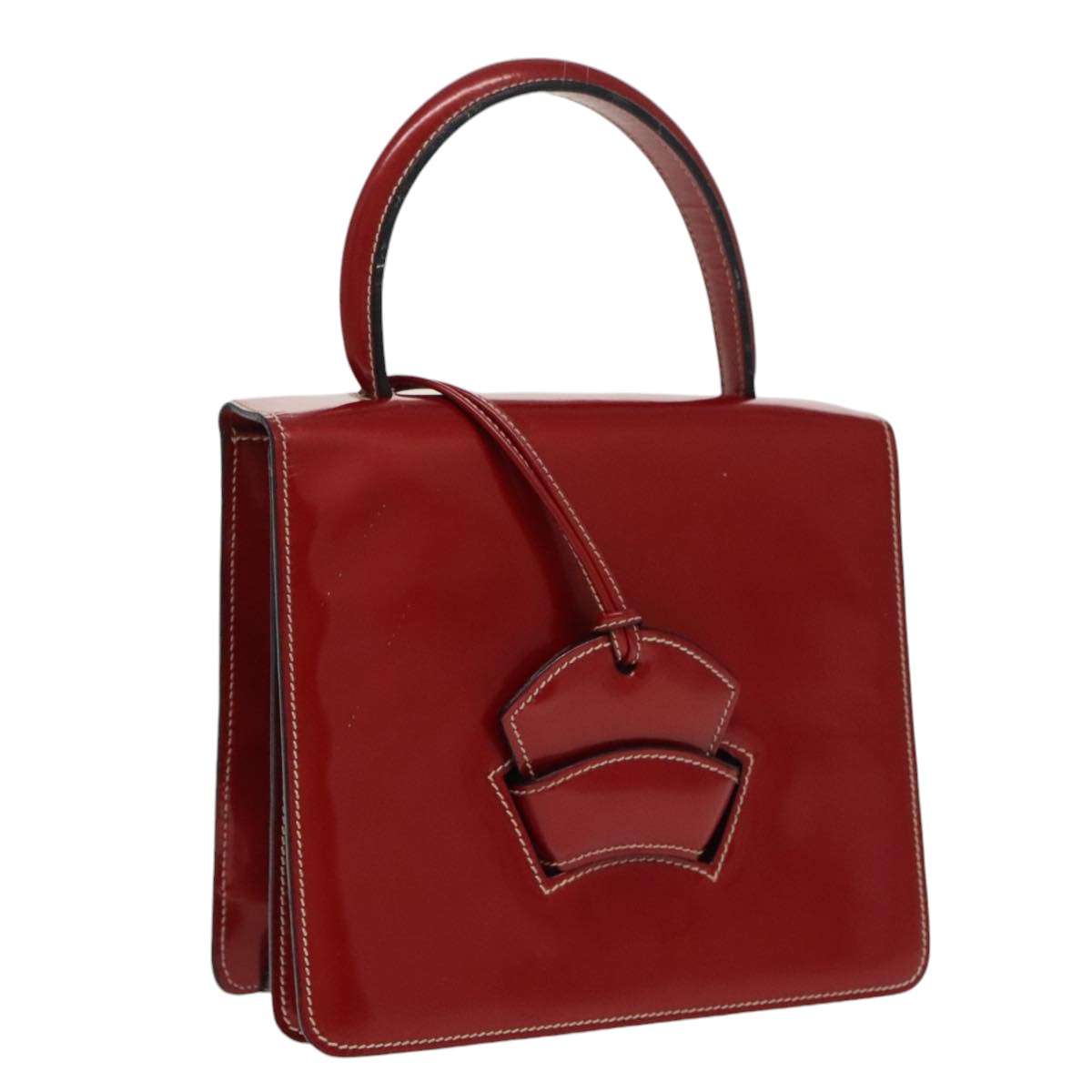 LOEWE Barcelona Hand Bag Enamel Red Auth bs19664