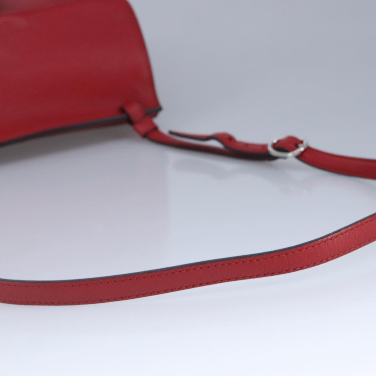 GUCCI Bamboo Daily Shoulder Bag Leather Red Silver 370826 Auth bs19665