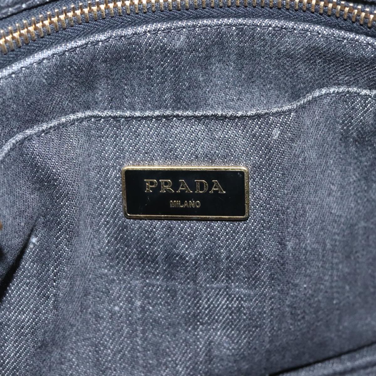 PRADA Canapa PM Hand Bag Canvas Black Gold Auth bs19666