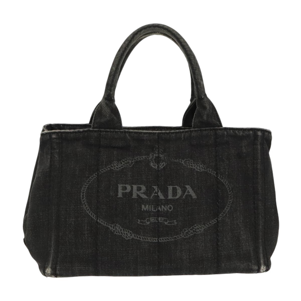 PRADA Canapa PM Hand Bag Canvas Black Gold Auth bs19666