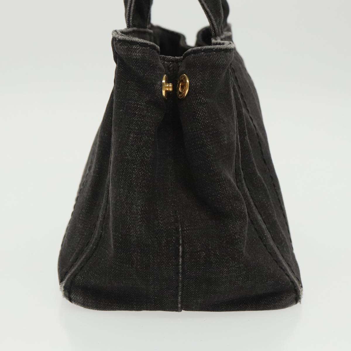 PRADA Canapa PM Hand Bag Canvas Black Gold Auth bs19666