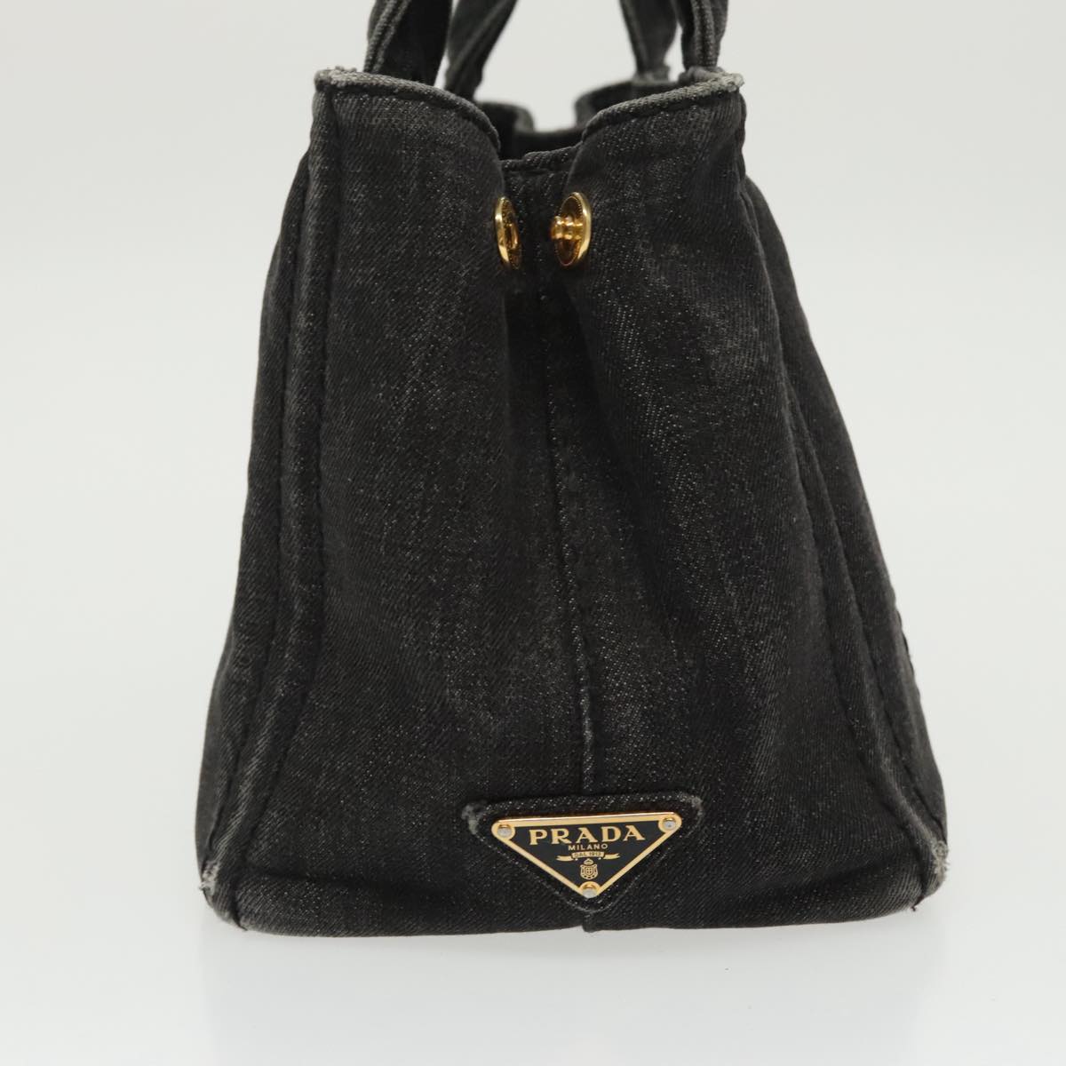 PRADA Canapa PM Hand Bag Canvas Black Gold Auth bs19666