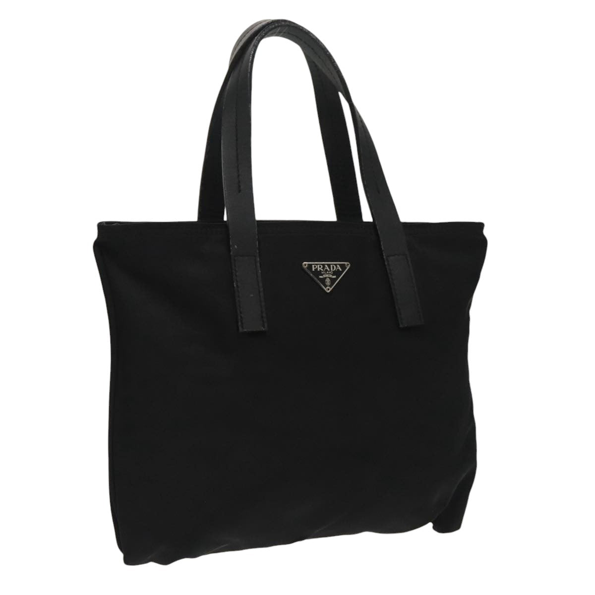 PRADA Tote Bag Nylon Black Silver Auth bs19667