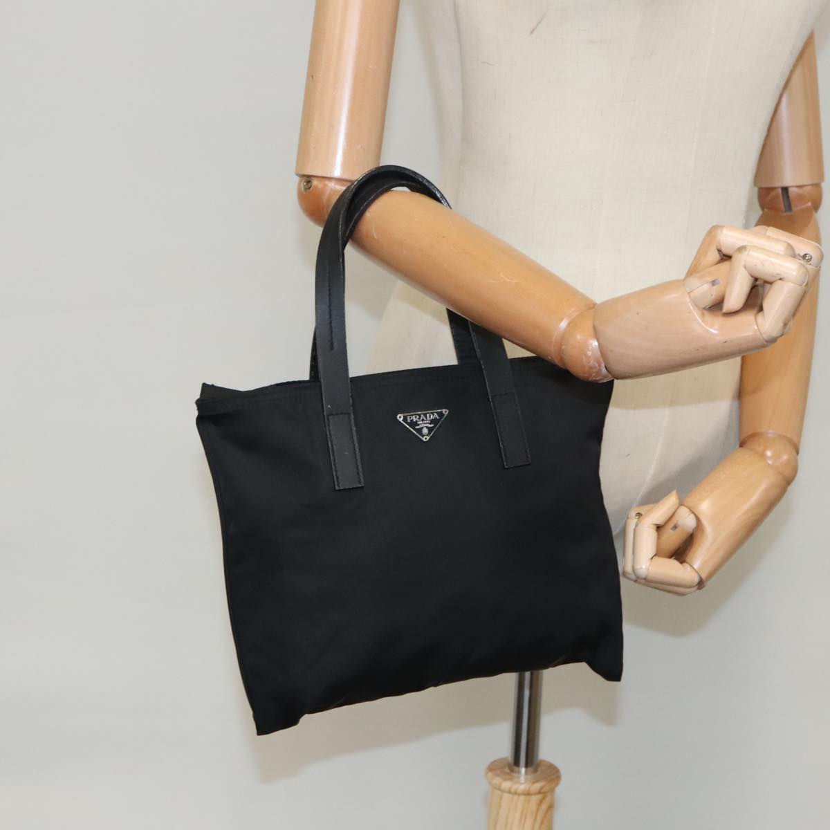 PRADA Tote Bag Nylon Black Silver Auth bs19667