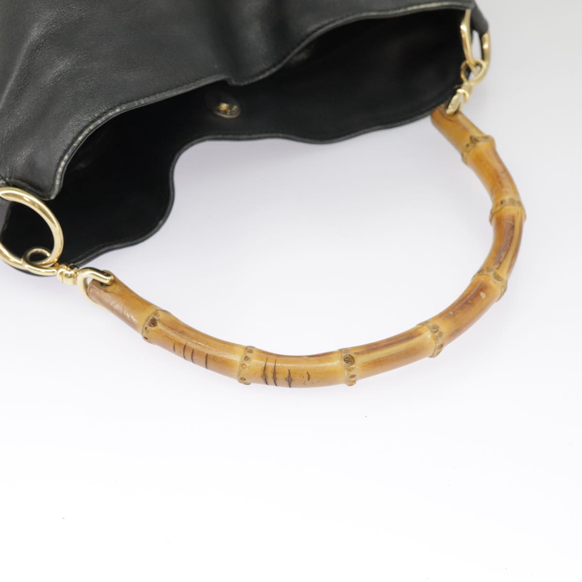 GUCCI Hand Bag Leather 2way Black Gold Auth bs19673