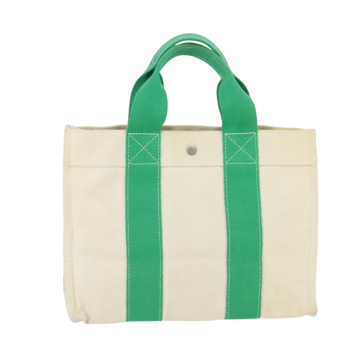 HERMES Bora Bora PM Tote Bag Canvas White Green Silver Auth bs19675