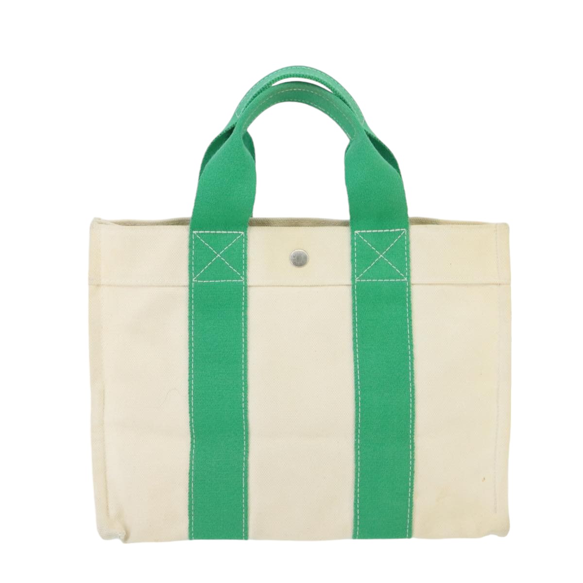 HERMES Bora Bora PM Tote Bag Canvas White Green Silver Auth bs19675 - 0