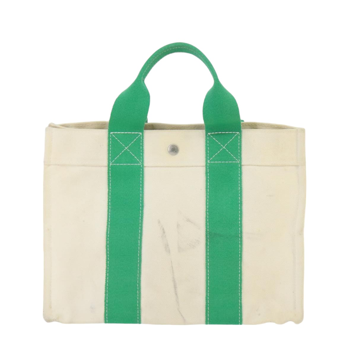 HERMES Bora Bora PM Tote Bag Canvas White Green Silver Auth bs19675