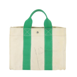 HERMES Bora Bora PM Tote Bag Canvas White Green Silver Auth bs19675 - 0