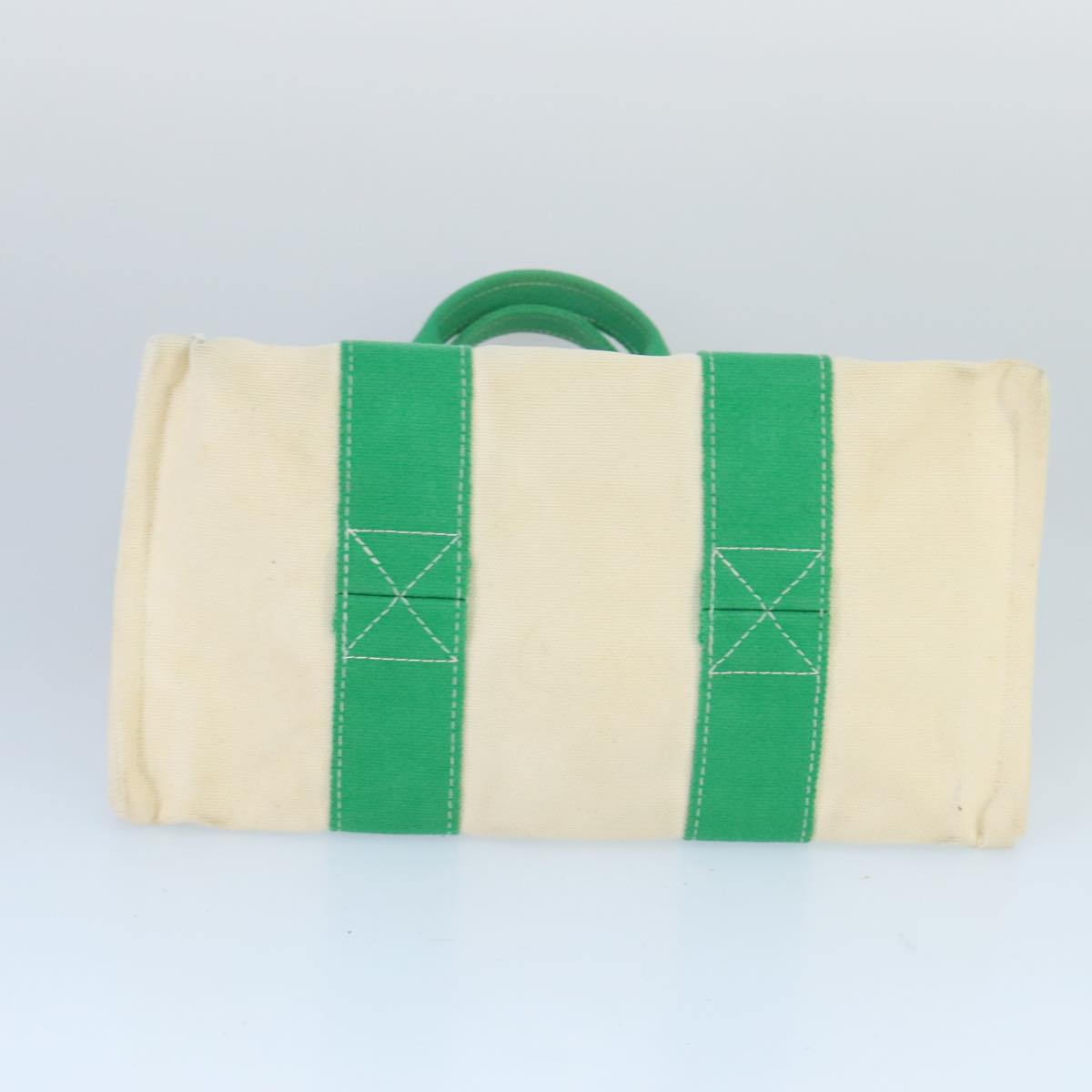 HERMES Bora Bora PM Tote Bag Canvas White Green Silver Auth bs19675