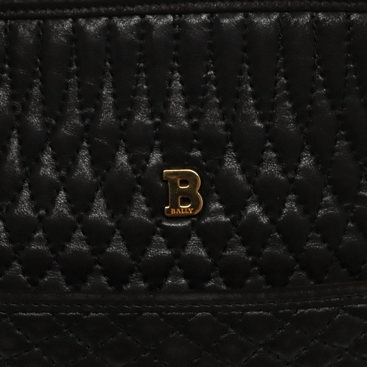 BALLY Hand Bag Leather Black Gold Auth bs19676