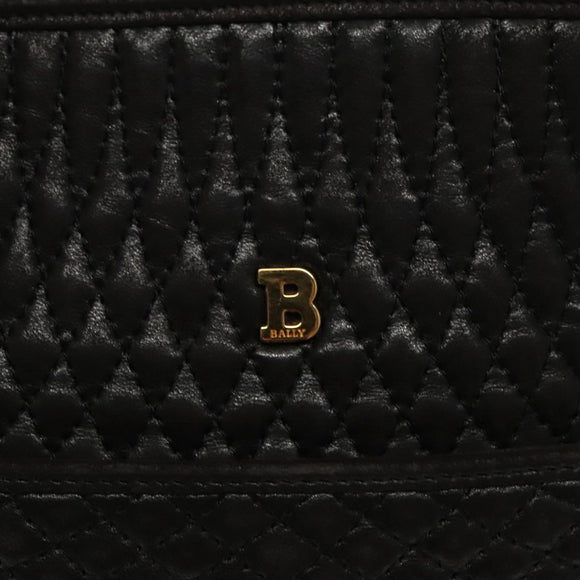 BALLY Hand Bag Leather Black Gold Auth bs19676