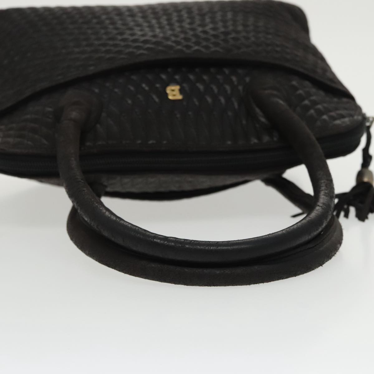 BALLY Hand Bag Leather Black Gold Auth bs19676