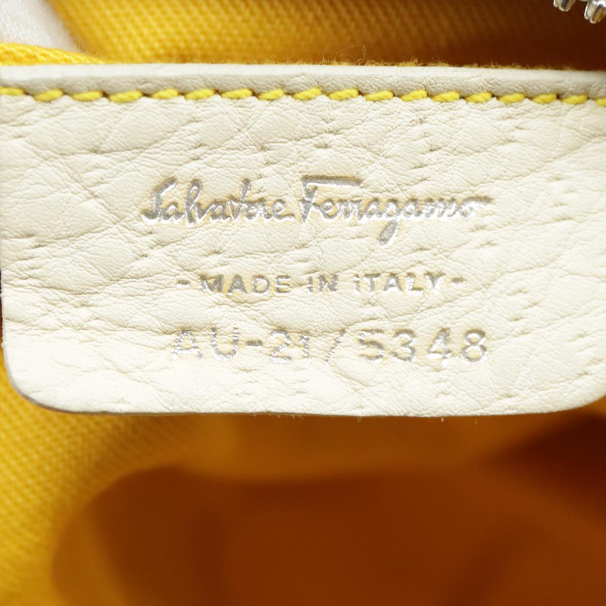 Salvatore Ferragamo Hand Bag Canvas White Silver Auth bs19677