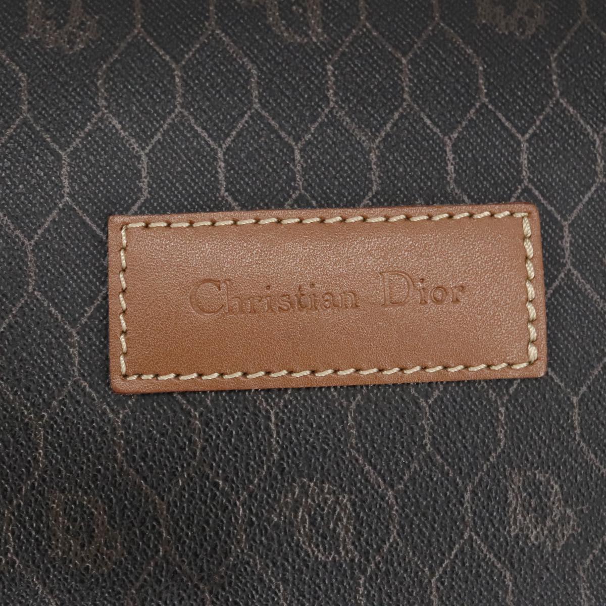 Christian Dior Honeycomb Canvas Boston Bag PVC Black Brown Gold Auth bs19691