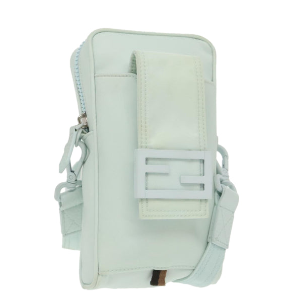 FENDI Shoulder Bag Nylon Light Blue Silver Auth bs19694