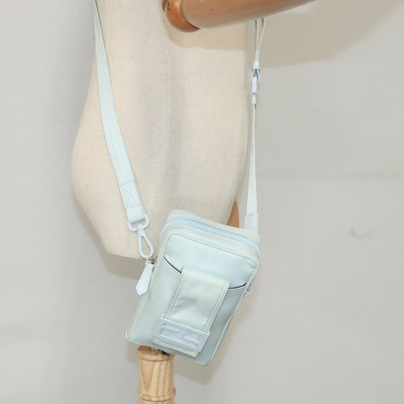 FENDI Shoulder Bag Nylon Light Blue Silver Auth bs19694