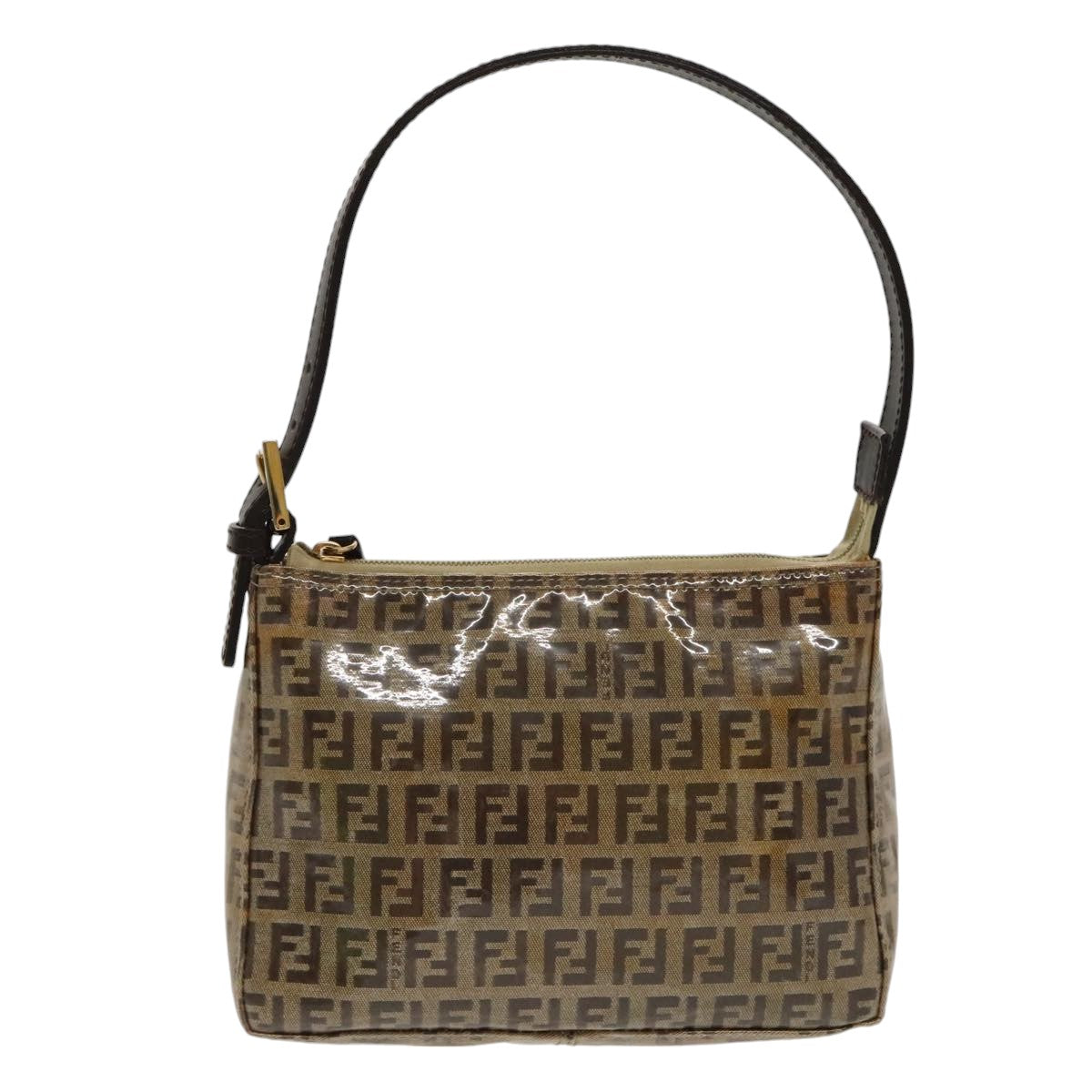 FENDI Zucchino Canvas Hand Bag Gold Brown Auth bs19698