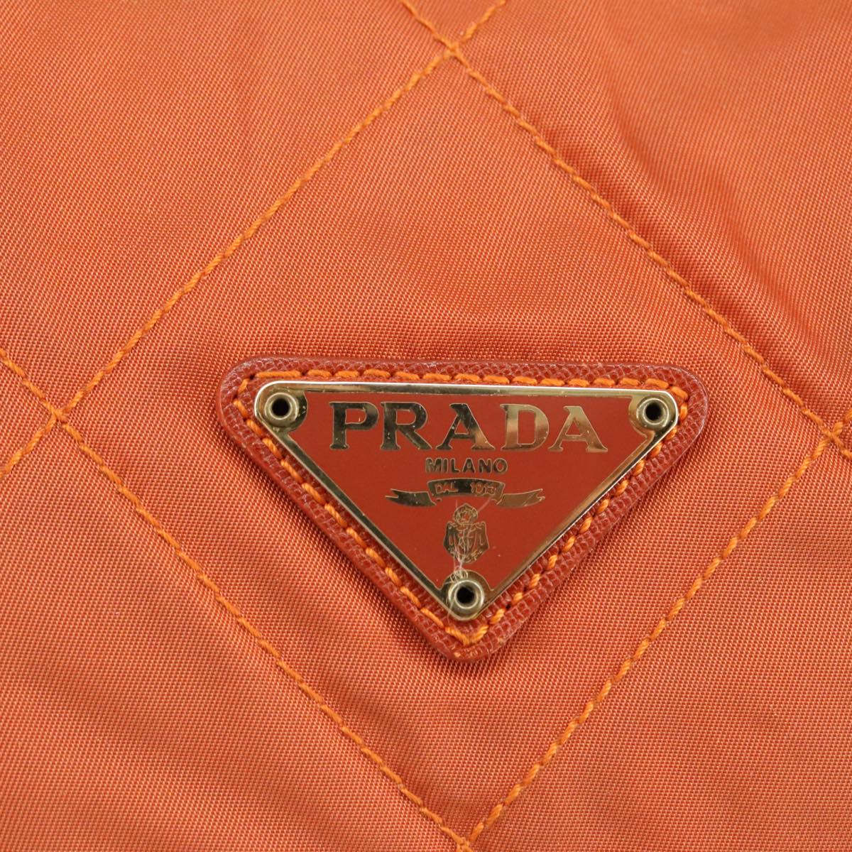 PRADA Chain Shoulder Bag Nylon Orange Gold Auth bs19722